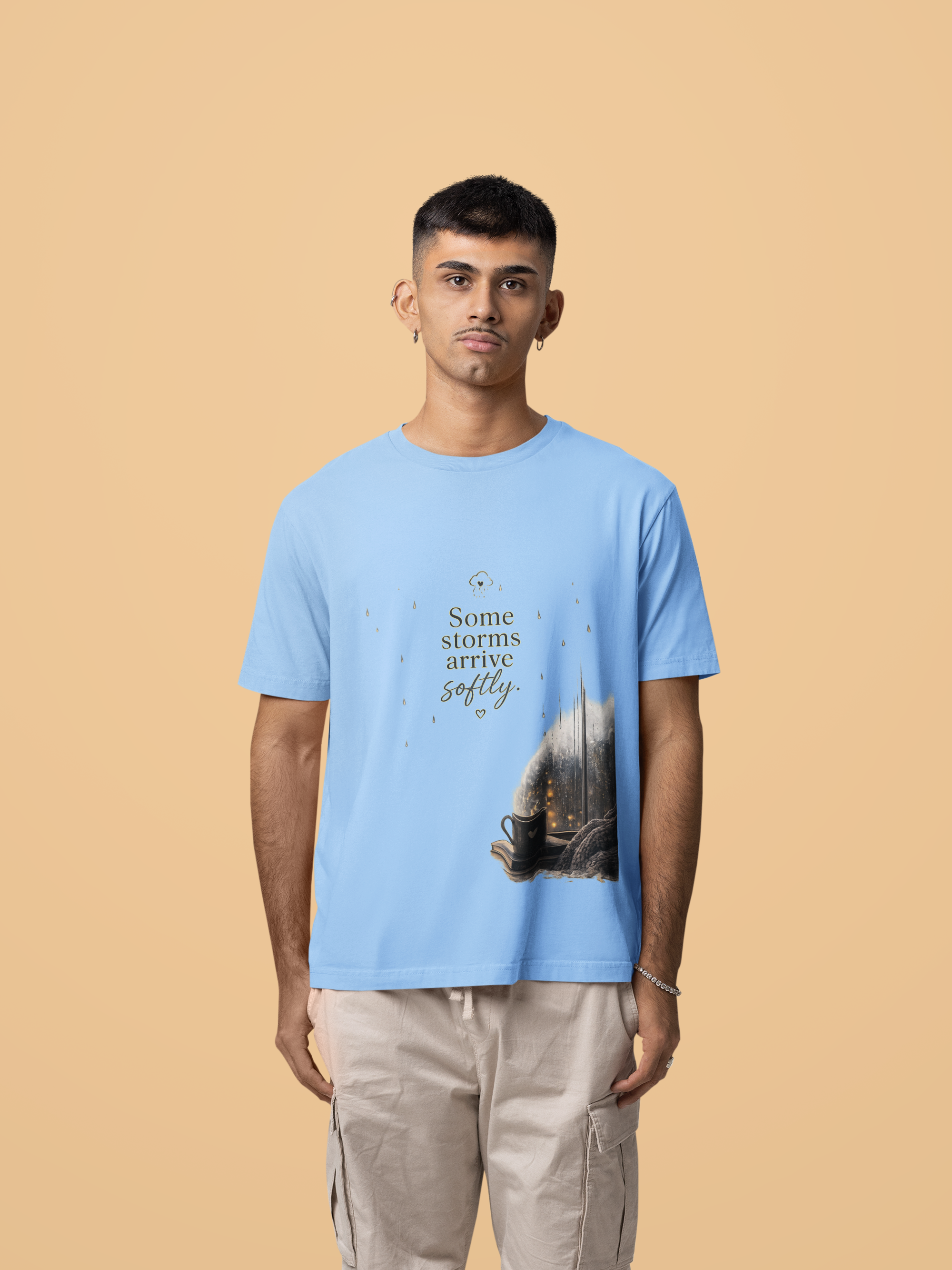 Snuggle Spot Some Storms Arrive Softly Lighter Shade Unisex Oversized T-Shirt