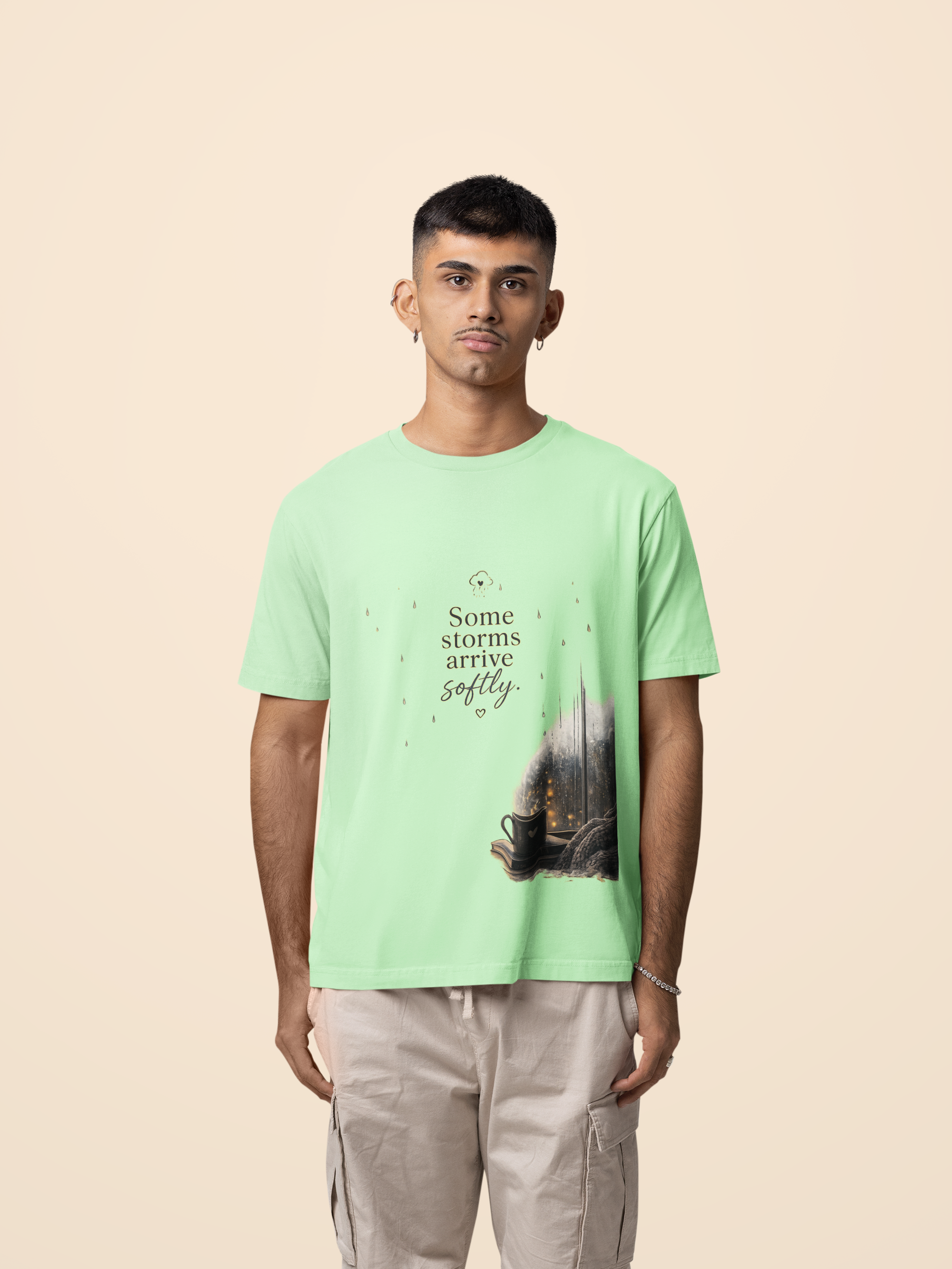 Snuggle Spot Some Storms Arrive Softly Lighter Shade Unisex Oversized T-Shirt