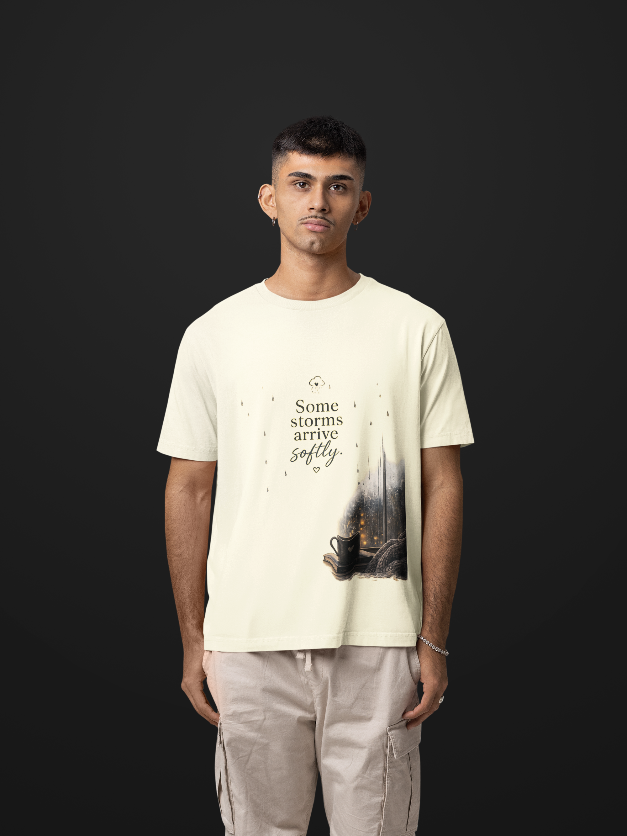 Snuggle Spot Some Storms Arrive Softly Lighter Shade Unisex Oversized T-Shirt