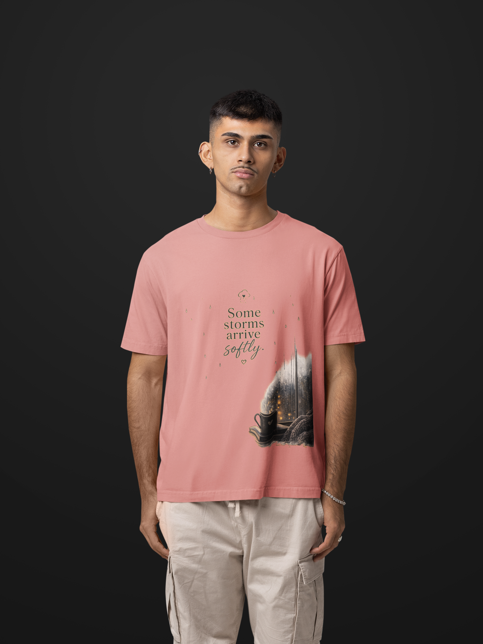 Snuggle Spot Some Storms Arrive Softly Lighter Shade Unisex Oversized T-Shirt