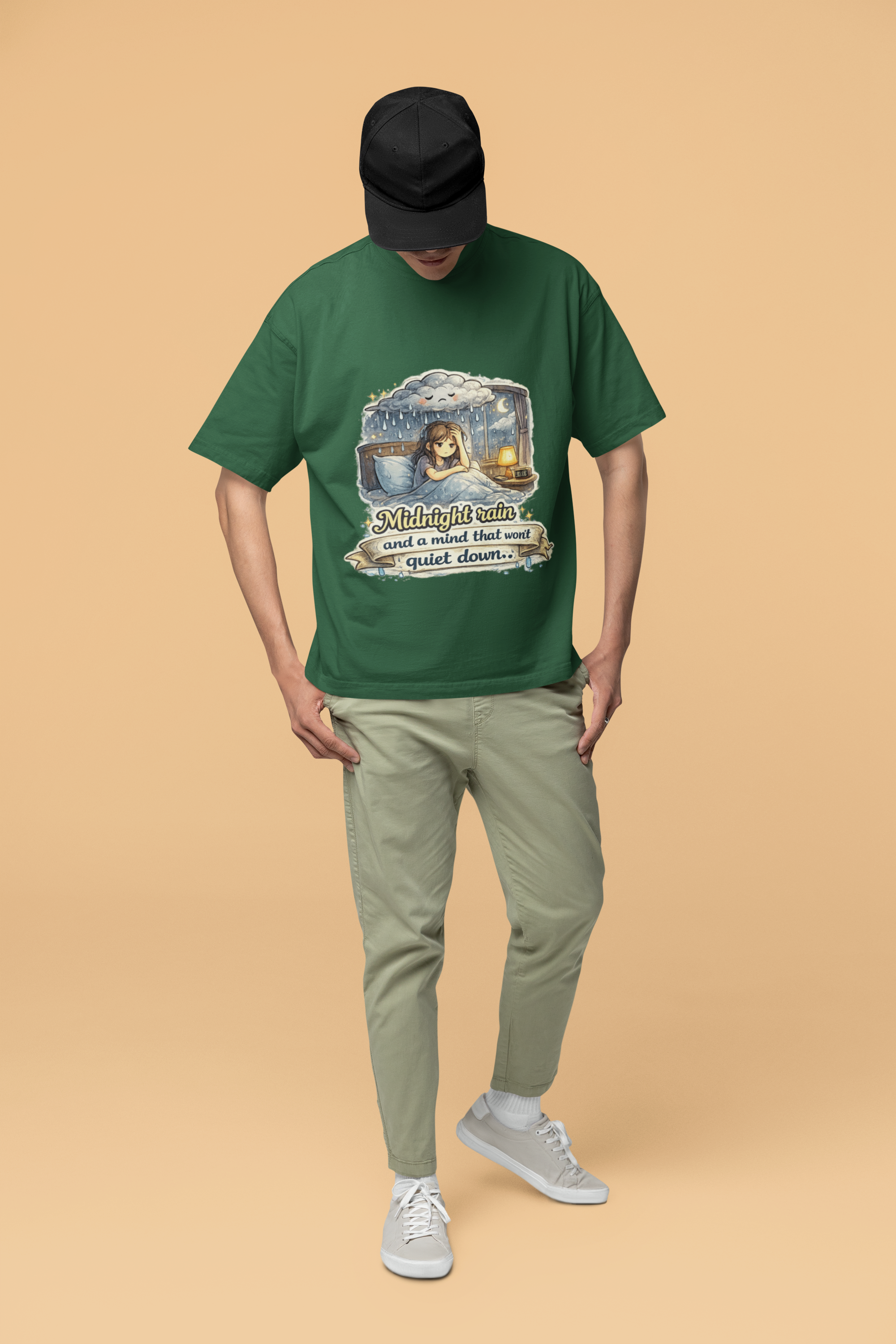 Snuggle Spot Midnight Rain and a mind that wont quite down Mixed Shade Unisex Oversized T-shirt