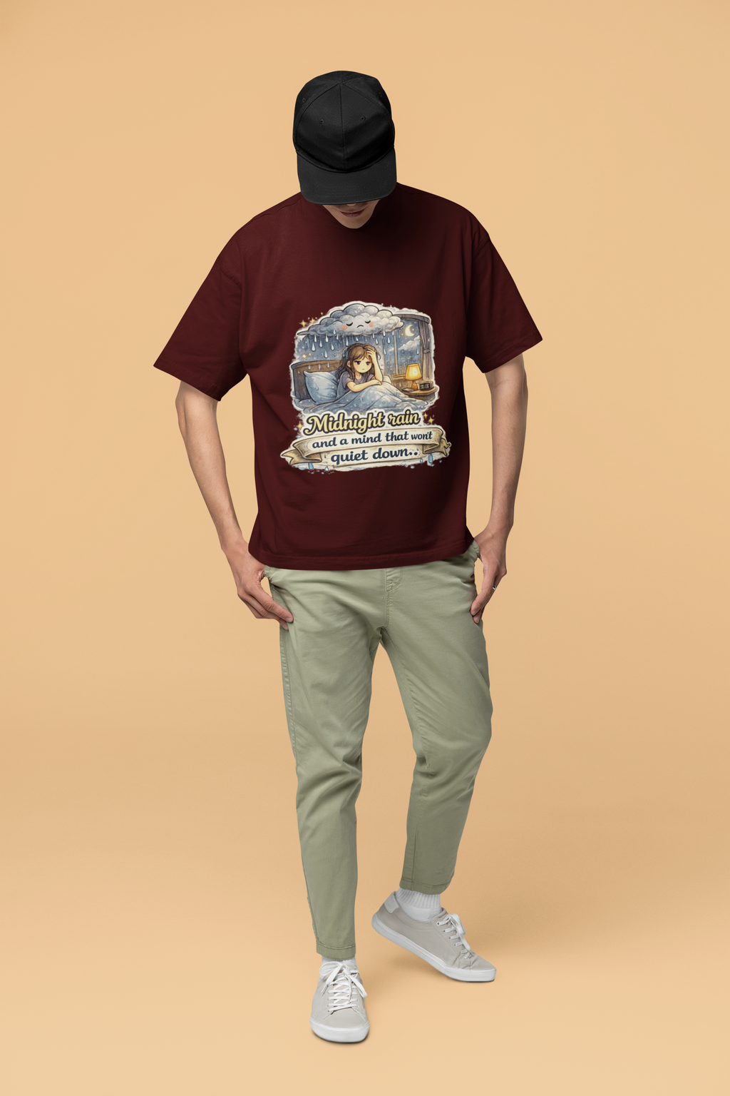 Snuggle Spot Midnight Rain and a mind that wont quite down Mixed Shade Unisex Oversized T-shirt