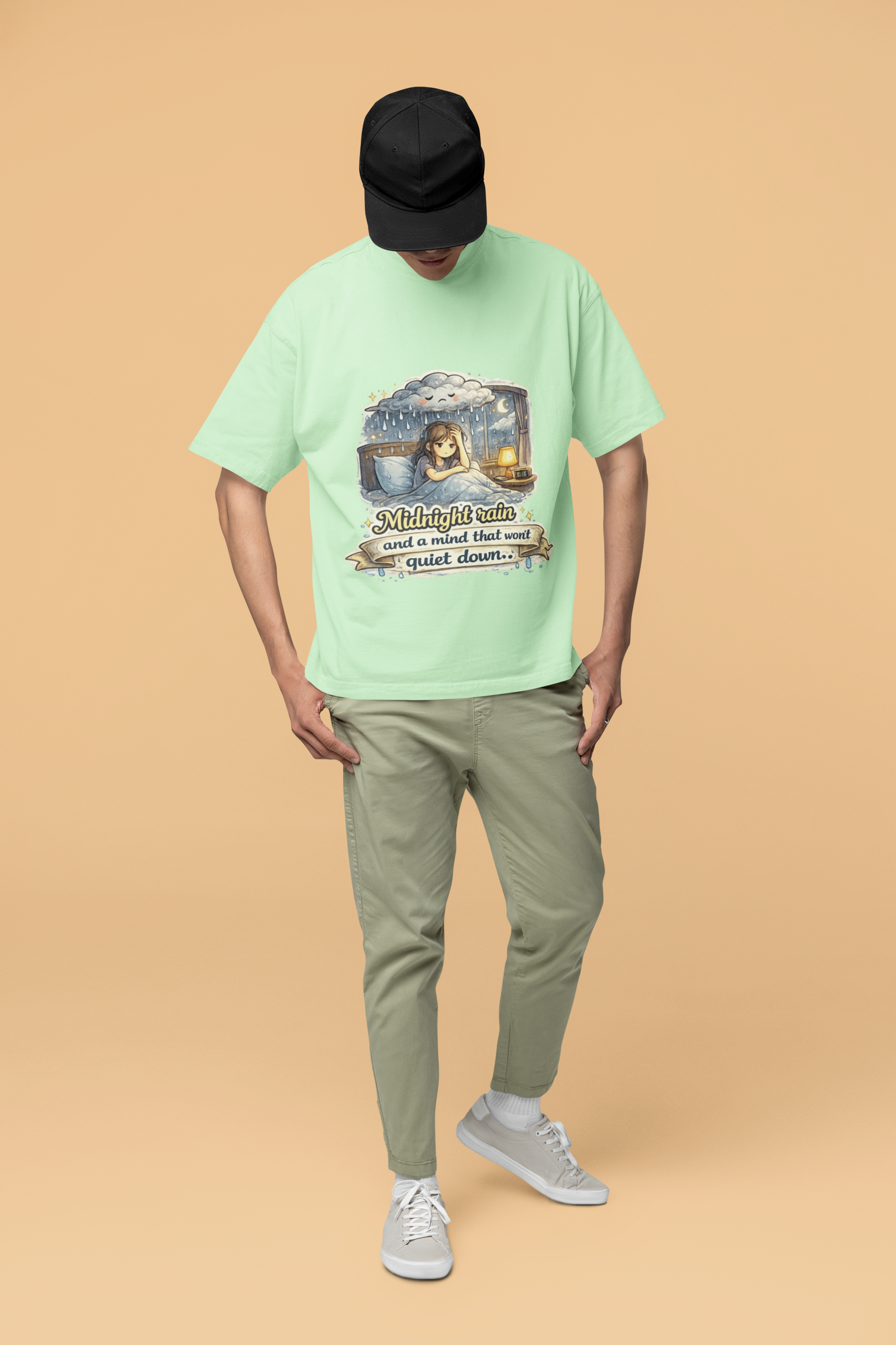 Snuggle Spot Midnight Rain and a mind that wont quite down Mixed Shade Unisex Oversized T-shirt