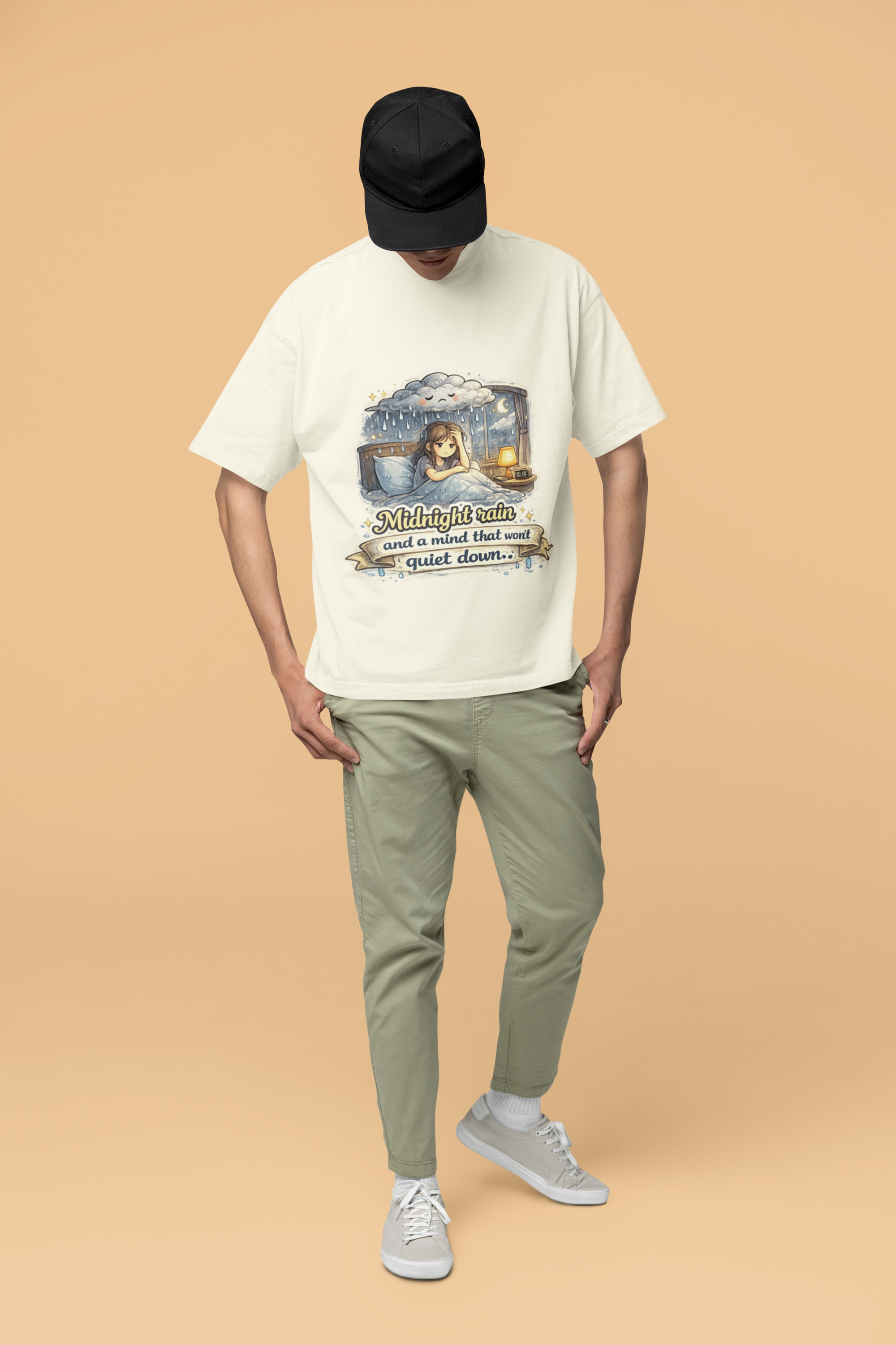 Snuggle Spot Midnight Rain and a mind that wont quite down Mixed Shade Unisex Oversized T-shirt