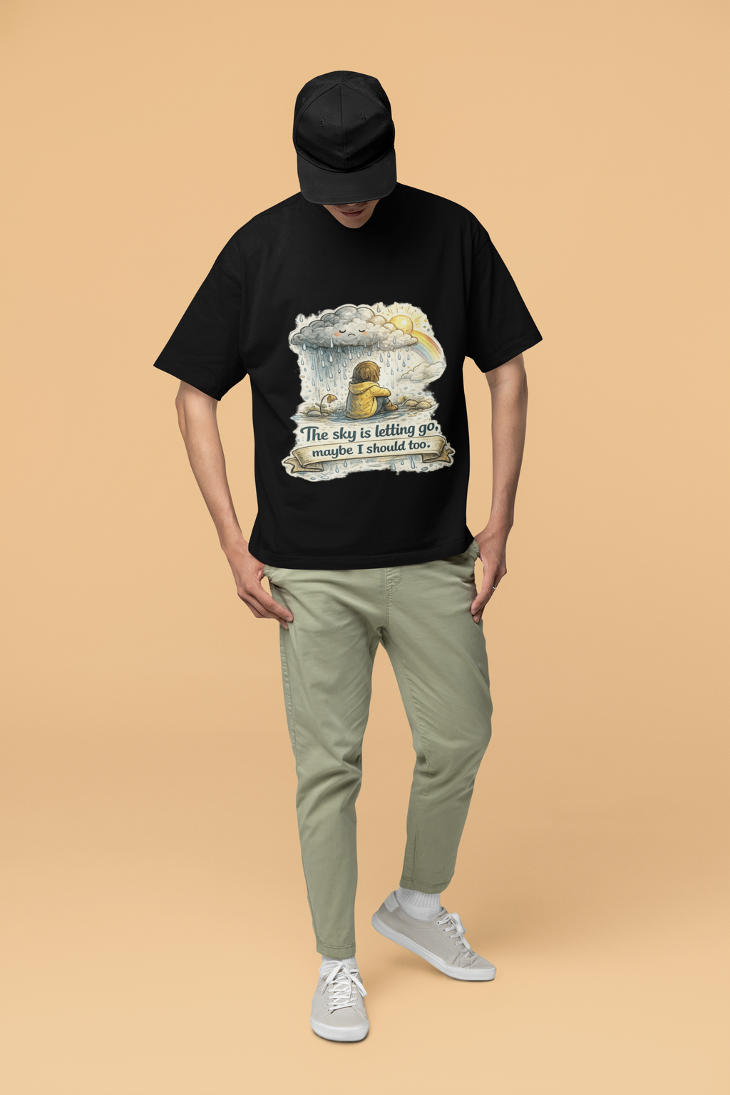 Snuggle Spot Heavy Rain Heavier Thoughts Mixed Shade Unisex Terry Oversized T-Shirt