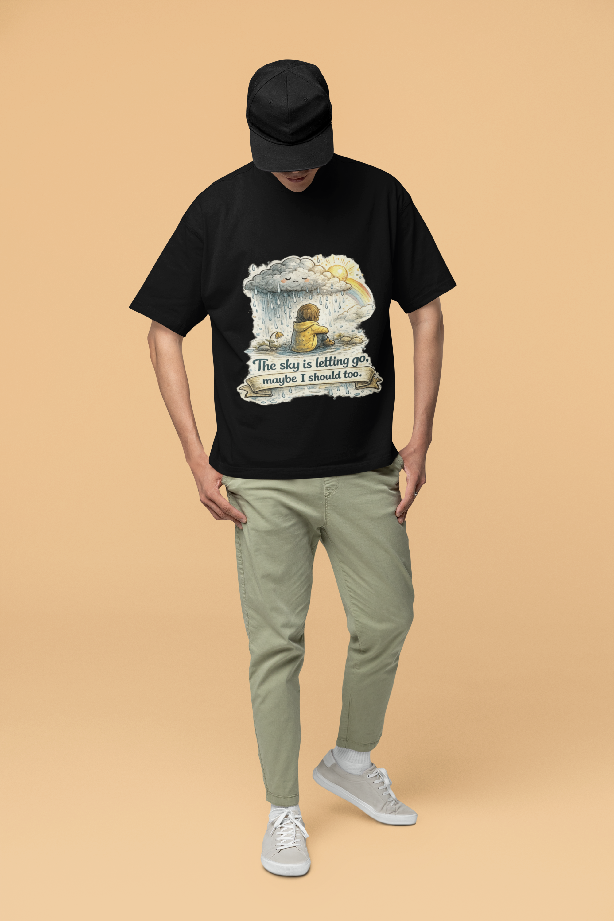 Snuggle Spot Heavy Rain Heavier Thoughts Mixed Shade Unisex Terry Oversized T-Shirt