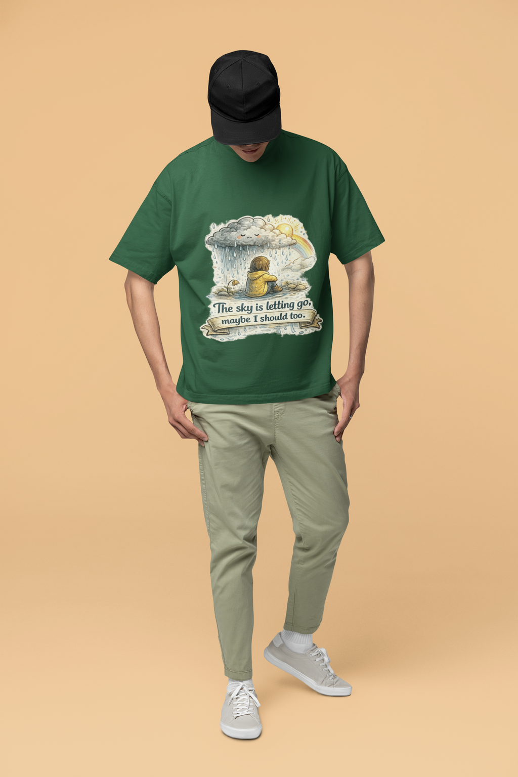Snuggle Spot Heavy Rain Heavier Thoughts Mixed Shade Unisex Terry Oversized T-Shirt