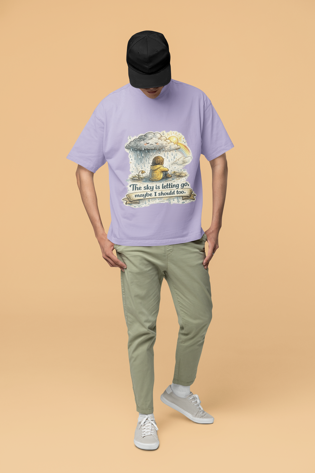 Snuggle Spot Heavy Rain Heavier Thoughts Mixed Shade Unisex Terry Oversized T-Shirt
