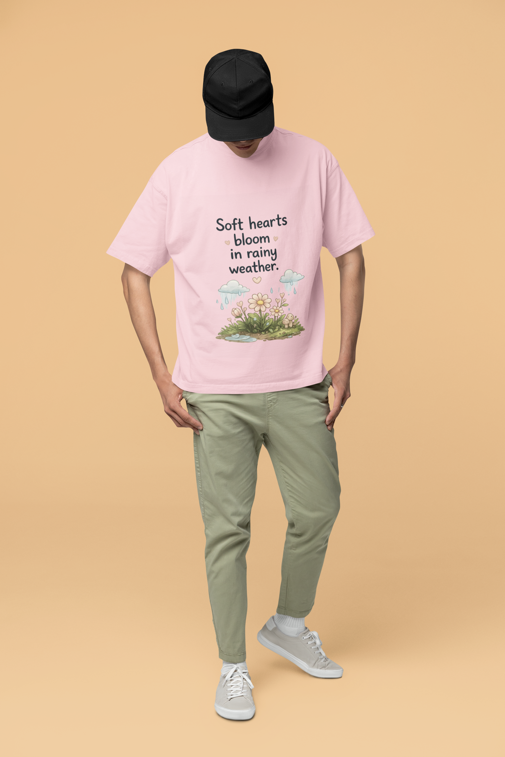 Snuggle Spot Soft Hearts Bloom in Rainy Weather Lighter Shade Unisex Oversized T-Shirt