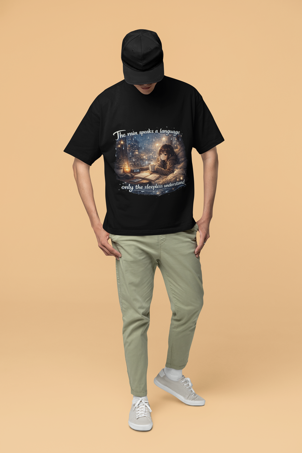 Snuggle Spot The Rain speaks a language Darker Shade Unisex Oversized T-Shirt