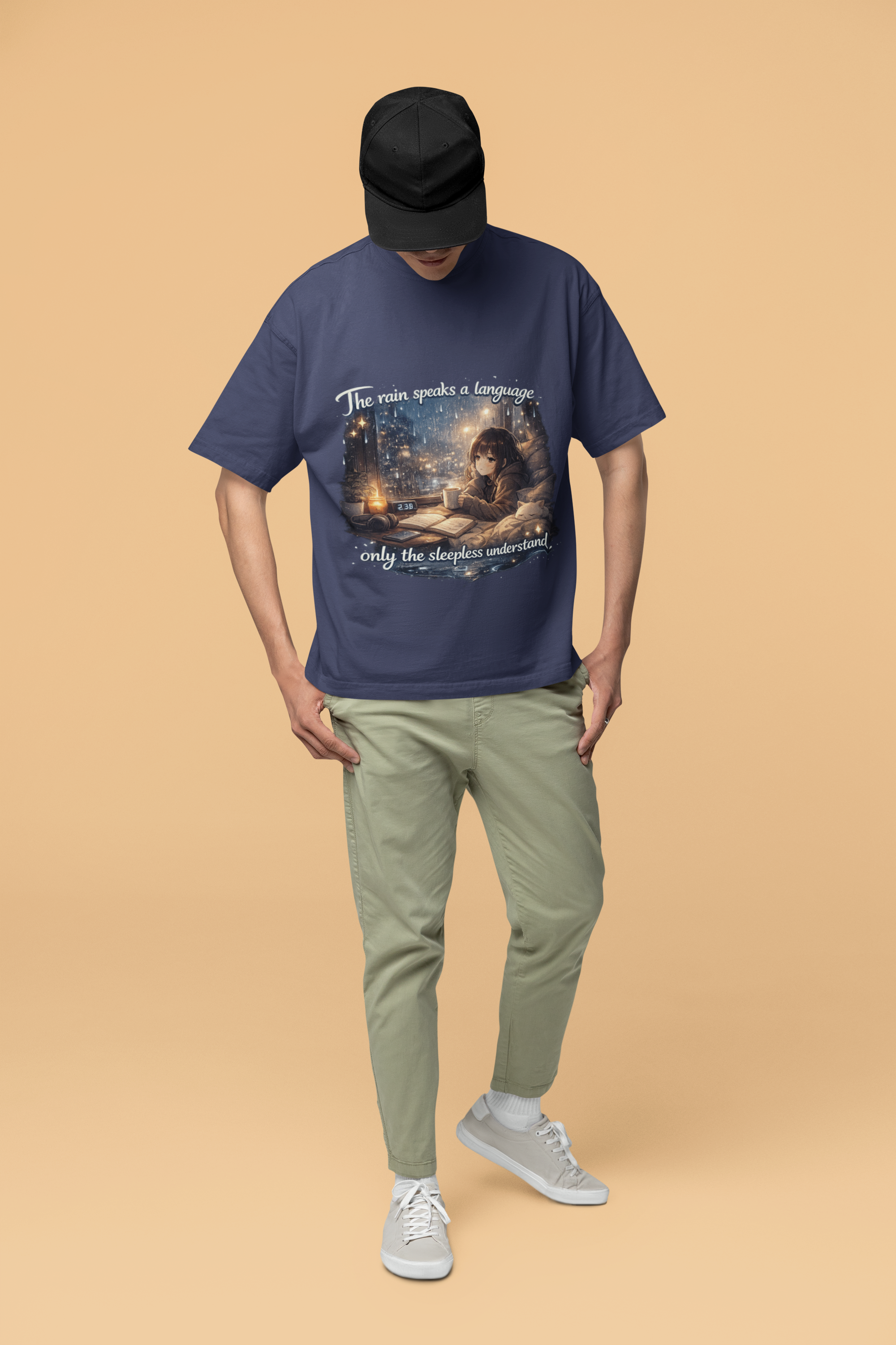 Snuggle Spot The Rain speaks a language Darker Shade Unisex Oversized T-Shirt