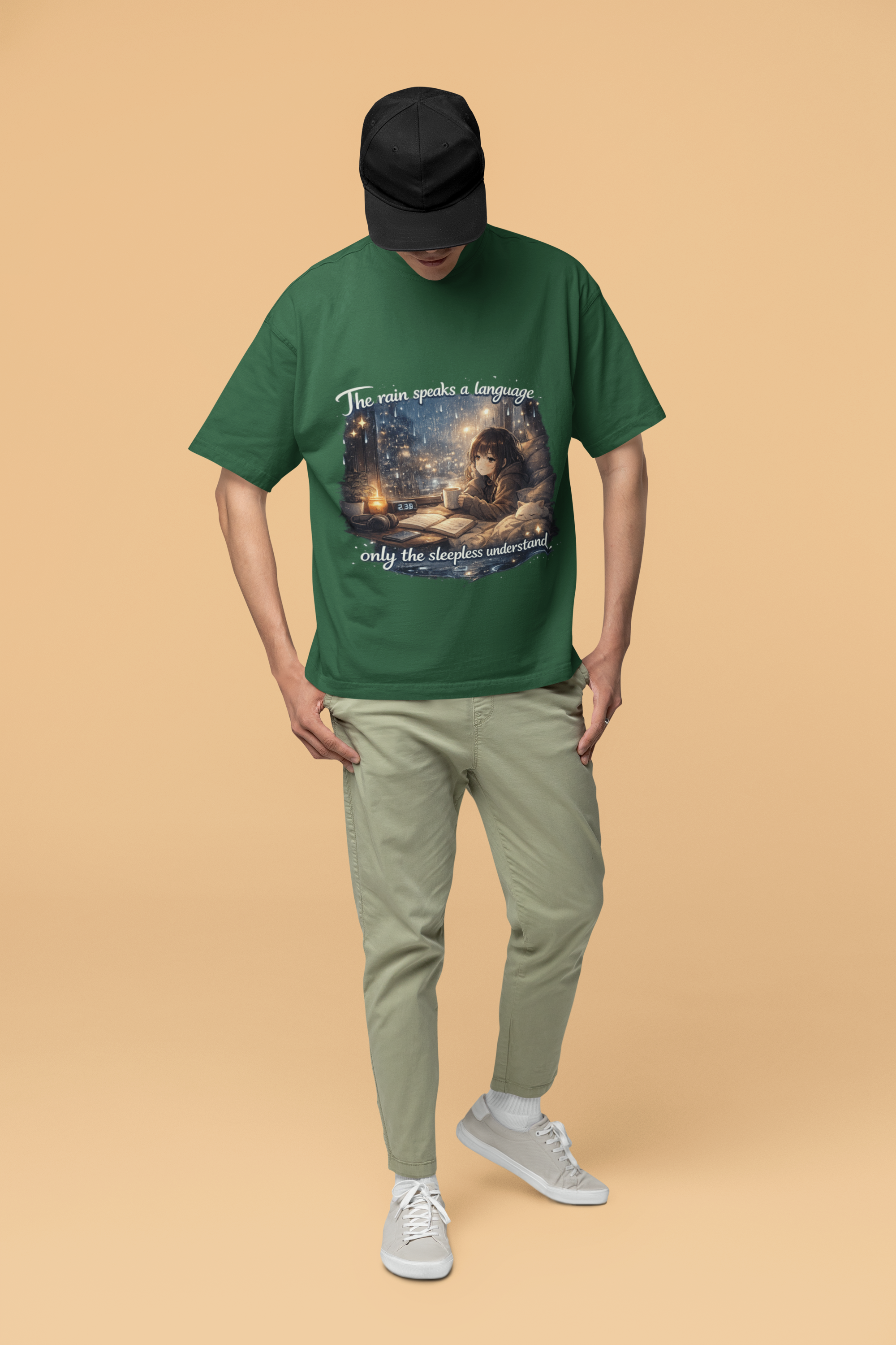 Snuggle Spot The Rain speaks a language Darker Shade Unisex Oversized T-Shirt