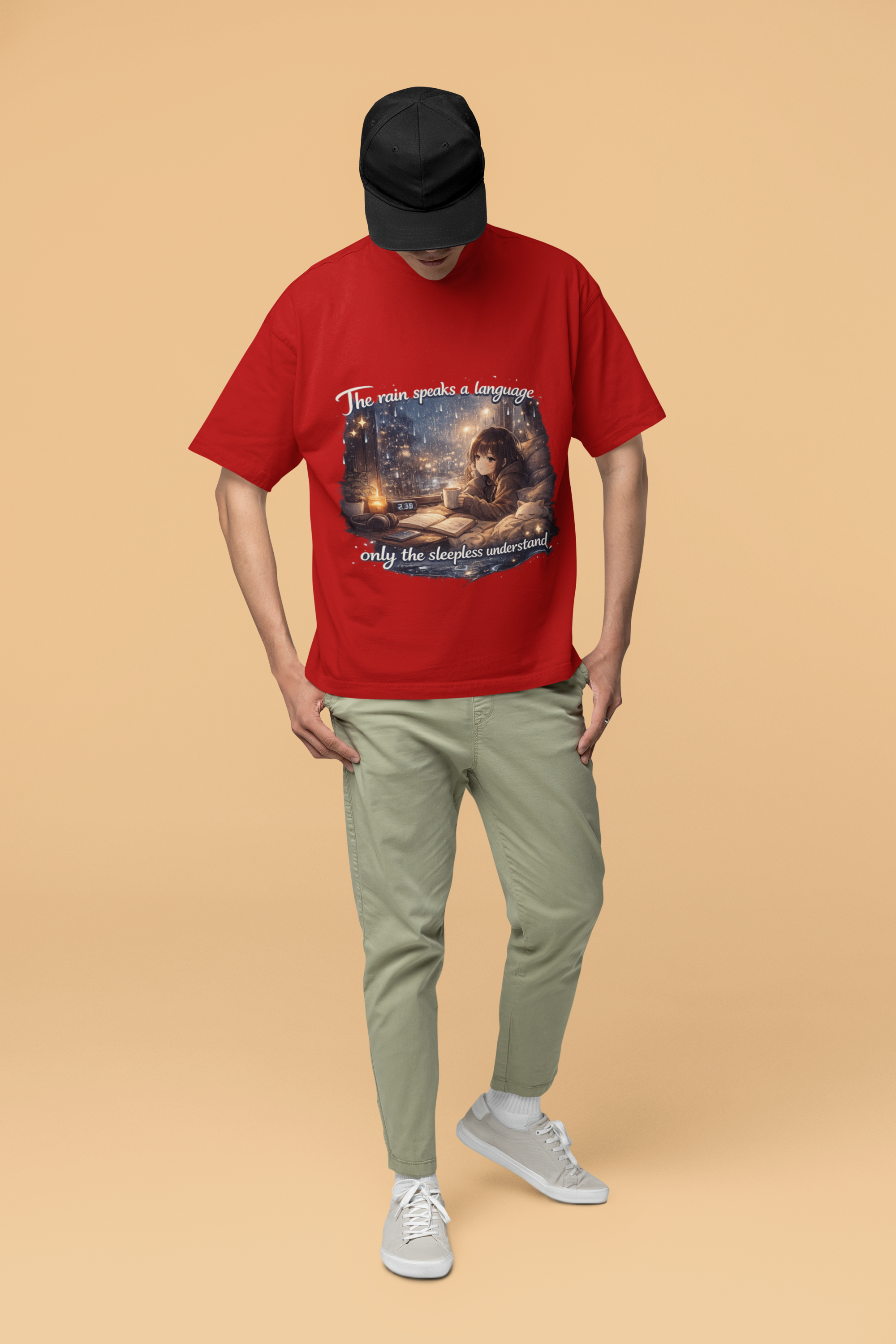 Snuggle Spot The Rain speaks a language Darker Shade Unisex Oversized T-Shirt