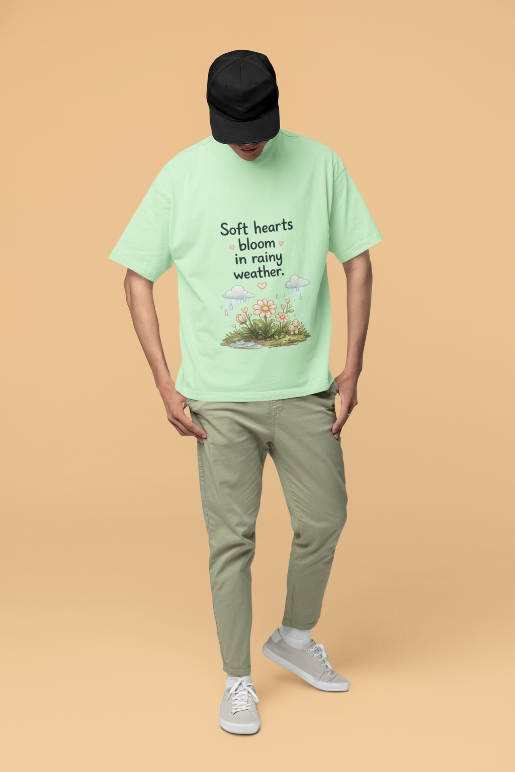 Snuggle Spot Soft Hearts Bloom in Rainy Weather Lighter Shade Unisex Oversized T-Shirt