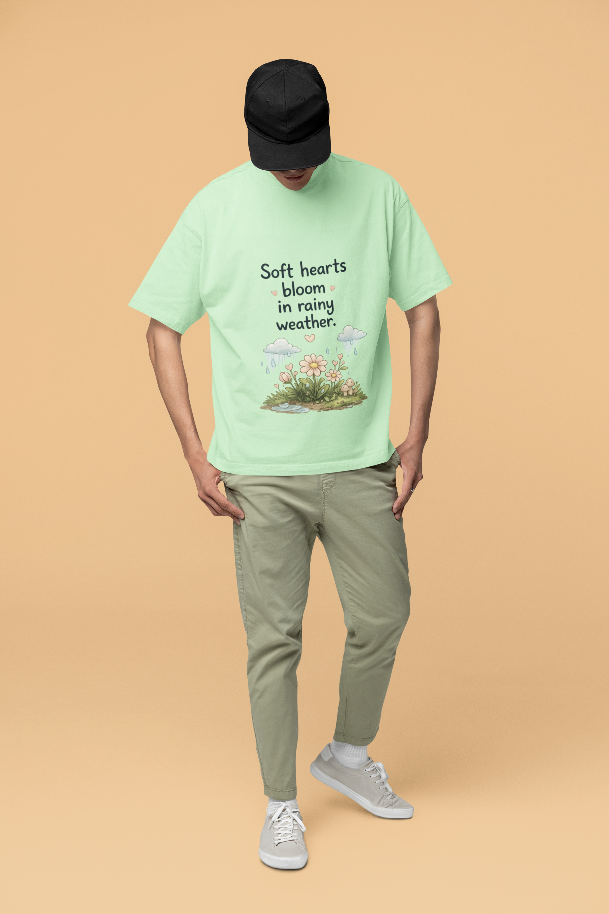 Snuggle Spot Soft Hearts Bloom in Rainy Weather Lighter Shade Unisex Oversized T-Shirt