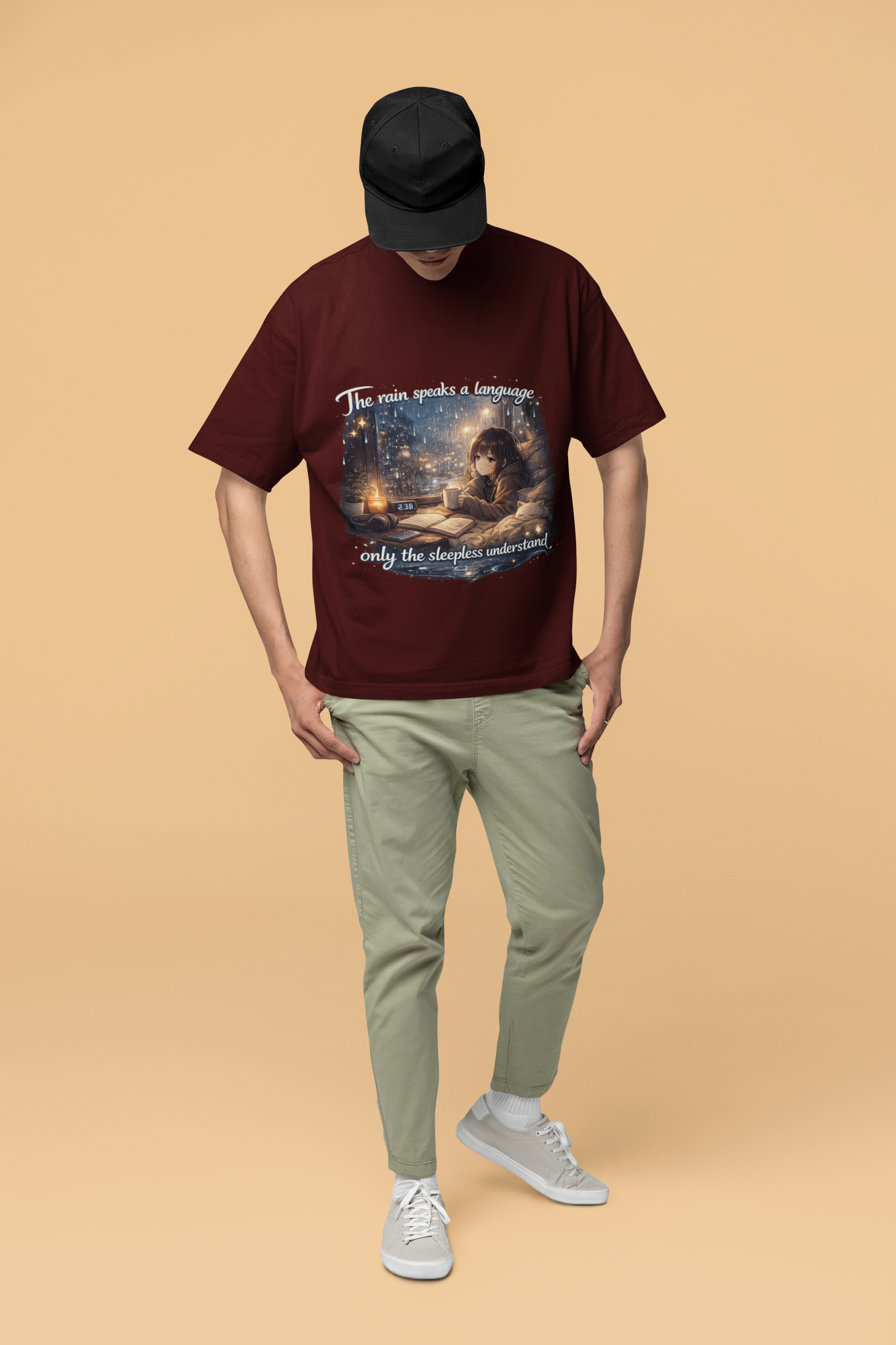 Snuggle Spot The Rain speaks a language Darker Shade Unisex Oversized T-Shirt