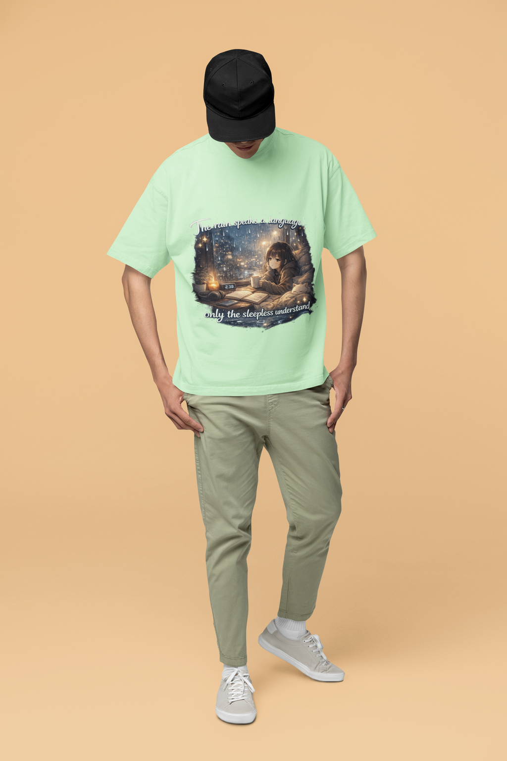 Snuggle Spot The Rain speaks a language Darker Shade Unisex Oversized T-Shirt