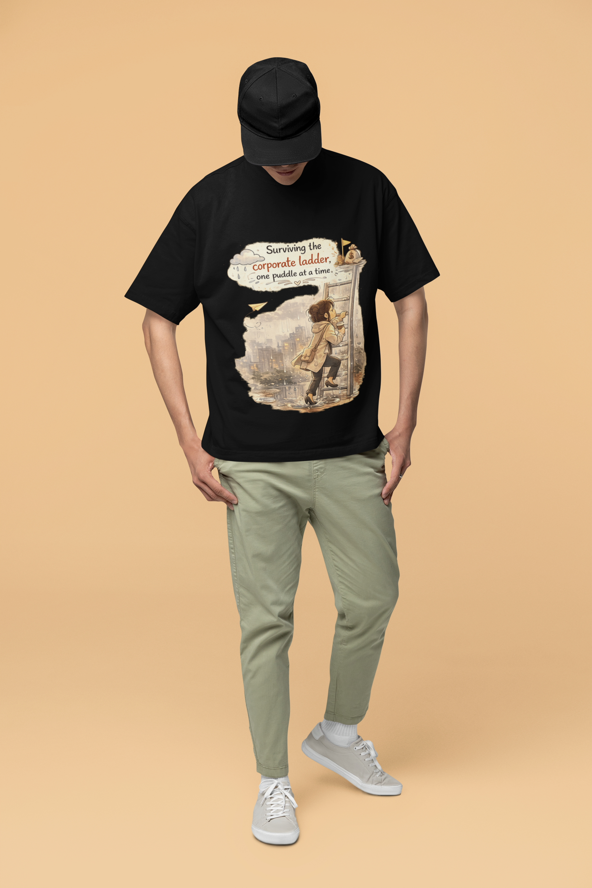 Snuggle Spot surviving the corporate ladder Mixed Shade Unisex Terry Oversized T-Shirt