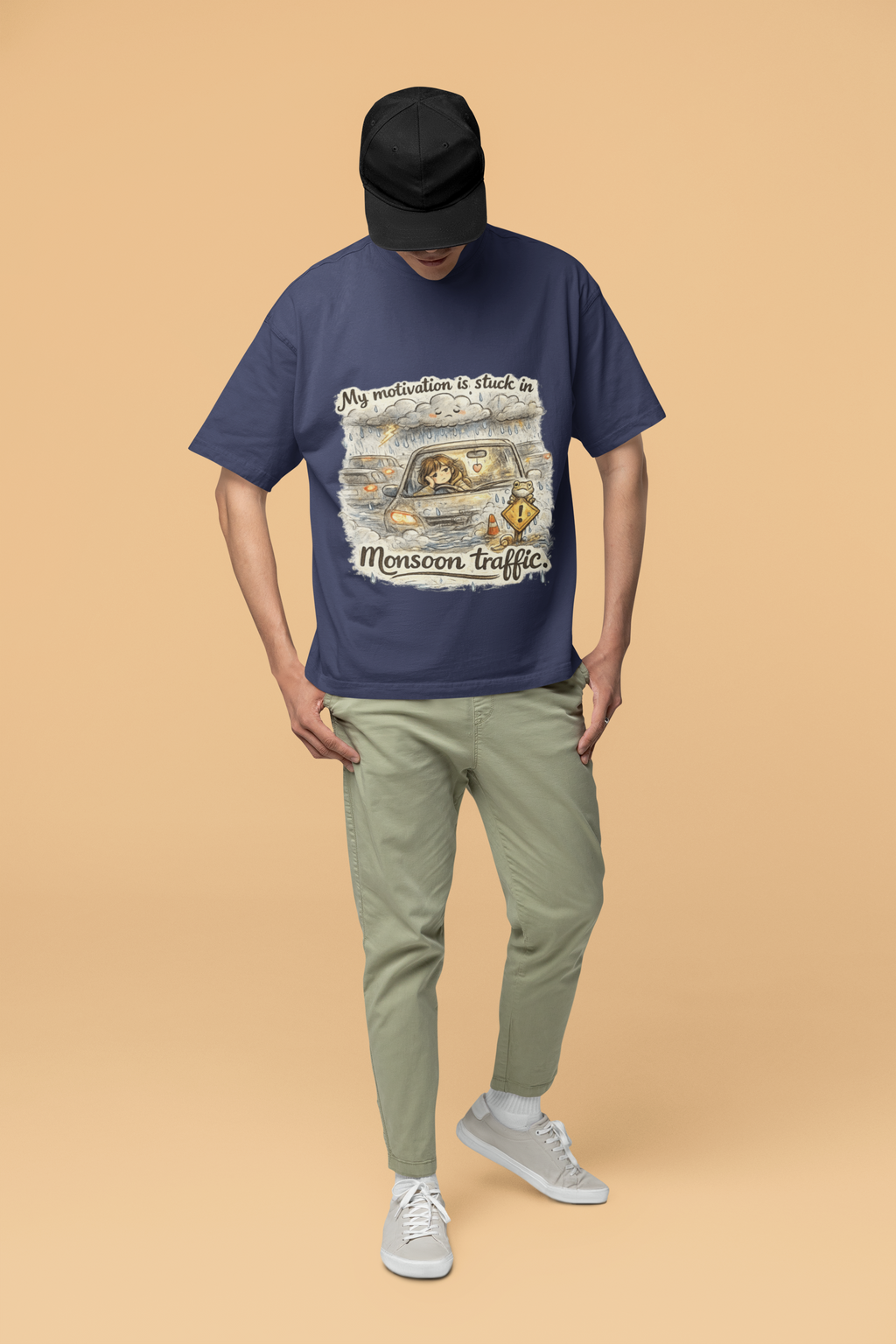 Snuggle Spot My Motivation is stuck in Monsoon Traffic Unisex Oversized T-Shirt