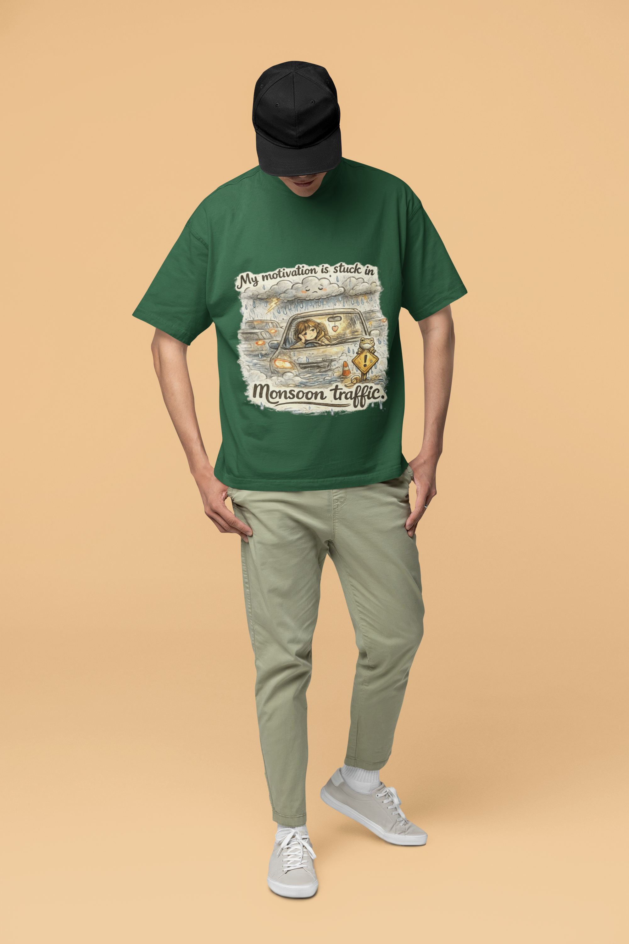 Snuggle Spot My Motivation is stuck in Monsoon Traffic Unisex Oversized T-Shirt