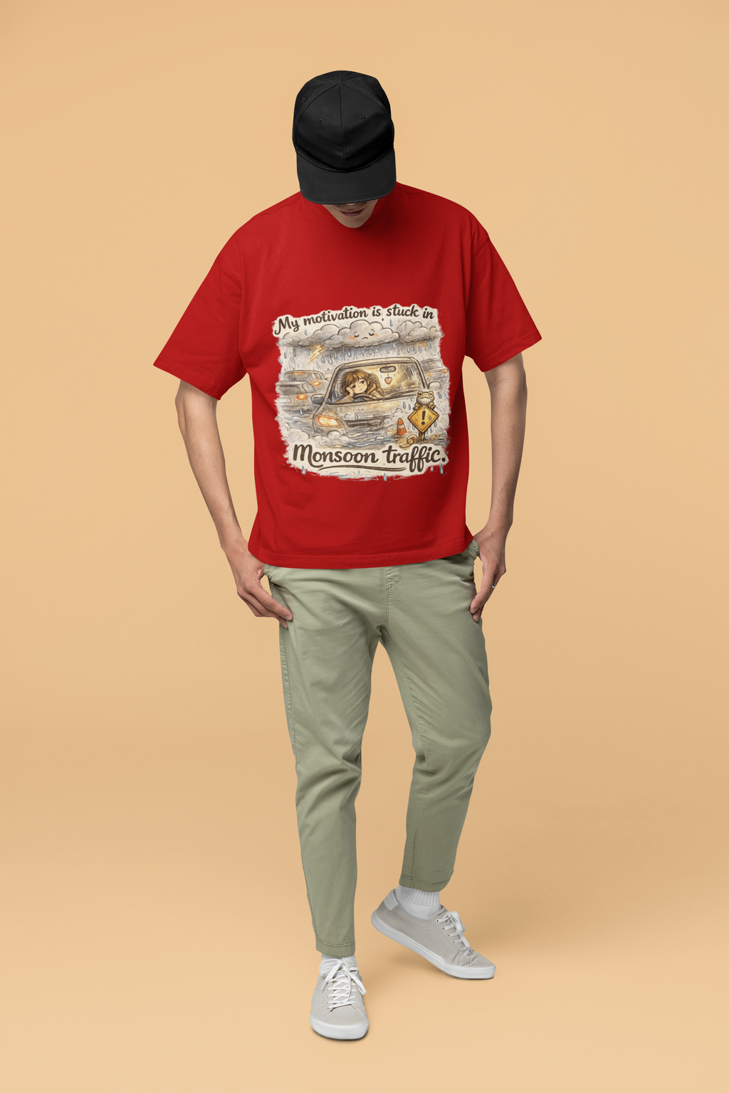 Snuggle Spot My Motivation is stuck in Monsoon Traffic Unisex Oversized T-Shirt