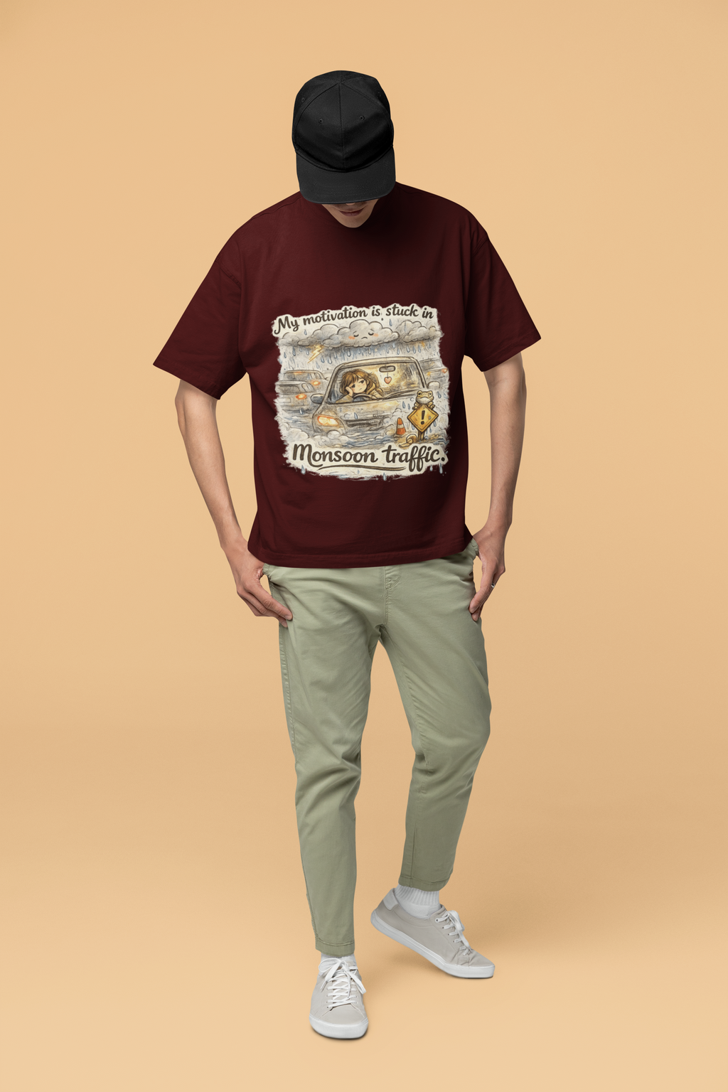 Snuggle Spot My Motivation is stuck in Monsoon Traffic Unisex Oversized T-Shirt