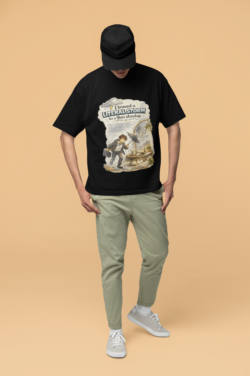 Snuggle Spot I braved a Literal Storm Mixed Shade Mixed Shade Unisex Oversized T-Shade