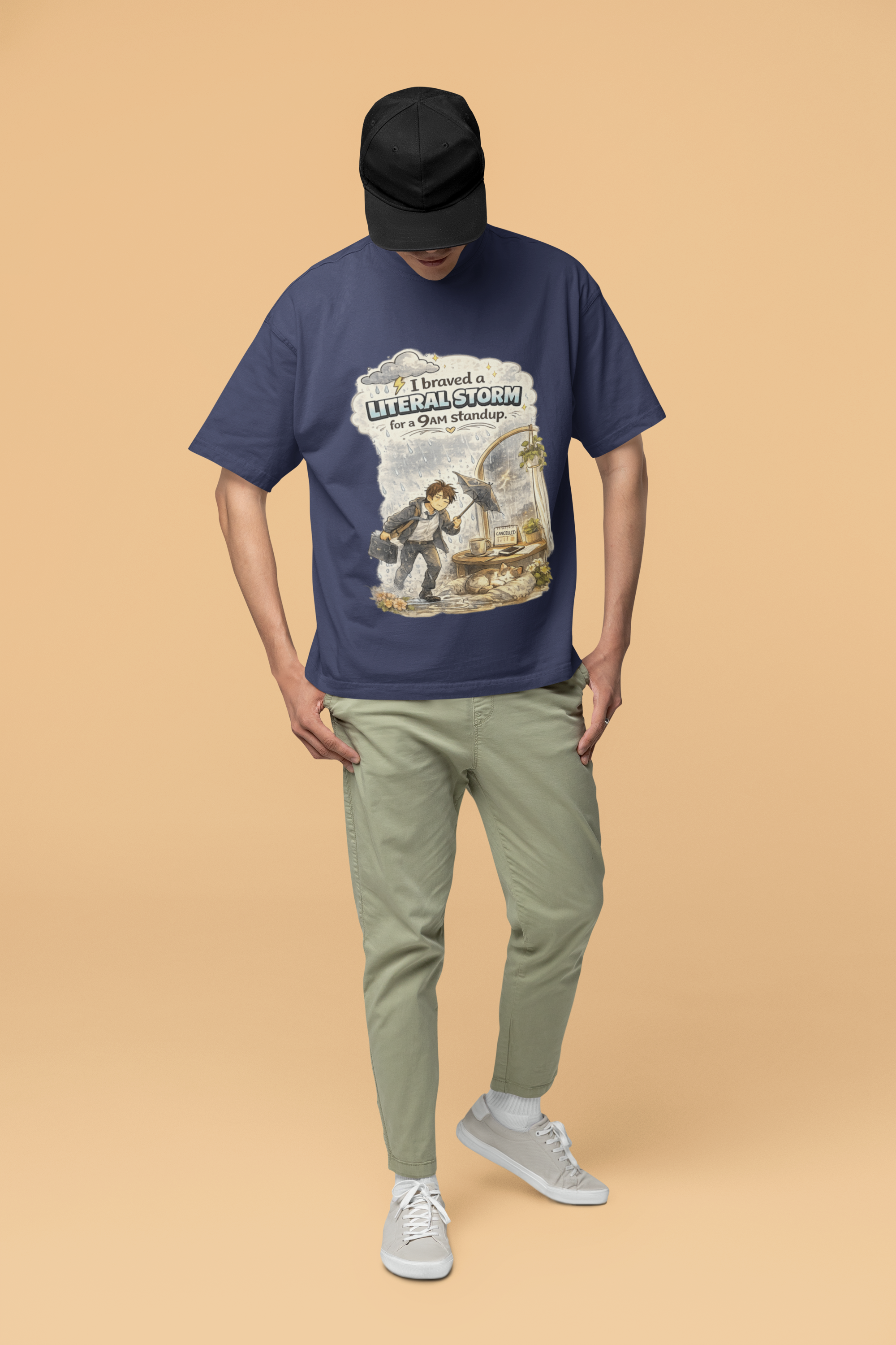 Snuggle Spot I braved a Literal Storm Mixed Shade Mixed Shade Unisex Oversized T-Shade