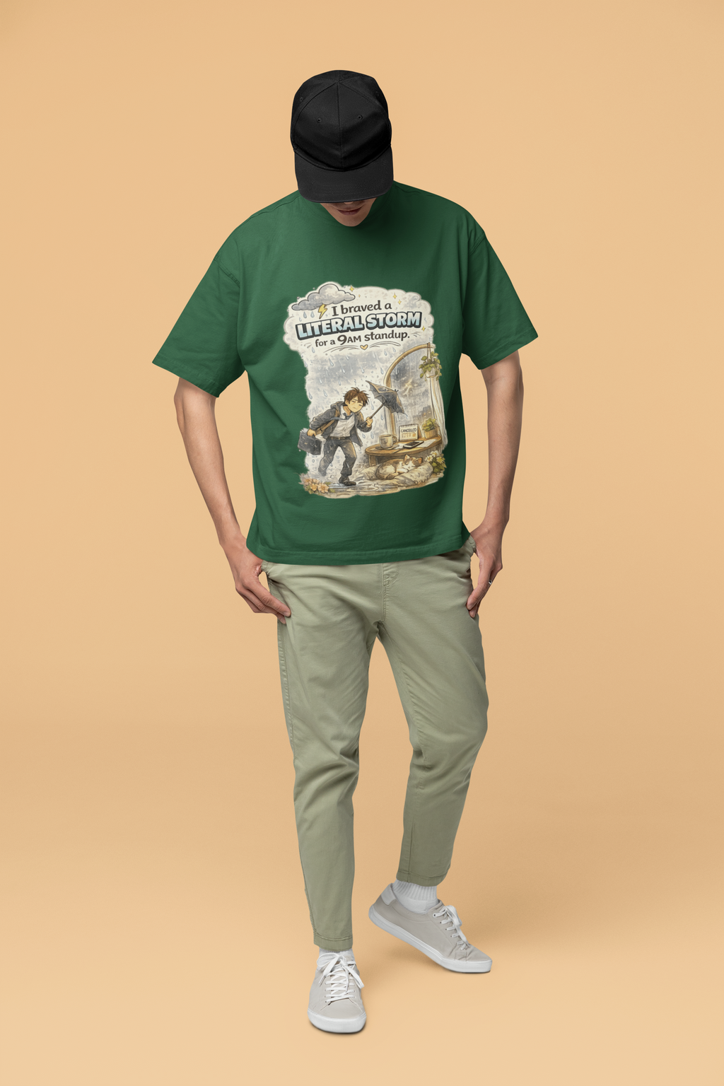 Snuggle Spot I braved a Literal Storm Mixed Shade Mixed Shade Unisex Oversized T-Shade