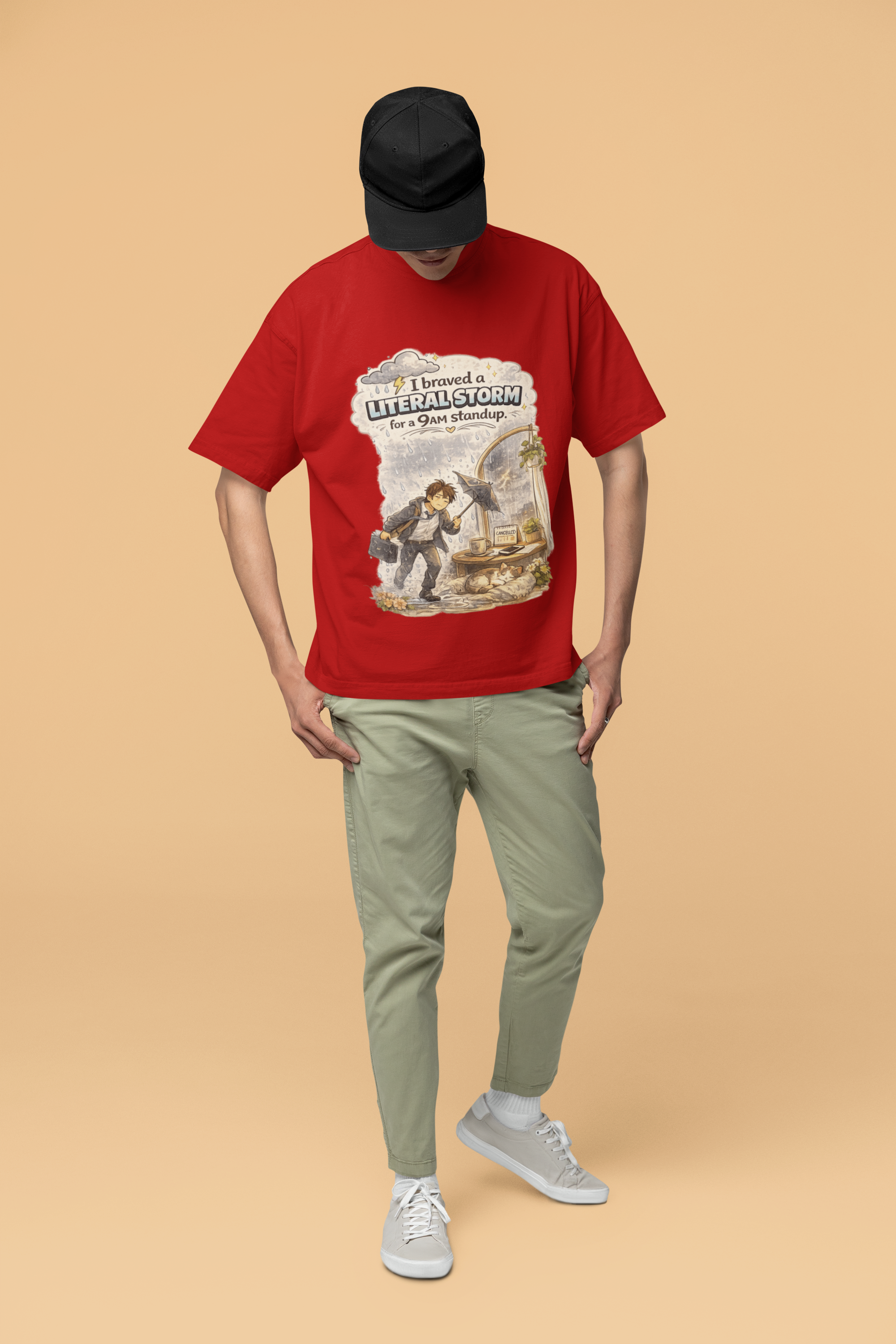 Snuggle Spot I braved a Literal Storm Mixed Shade Mixed Shade Unisex Oversized T-Shade