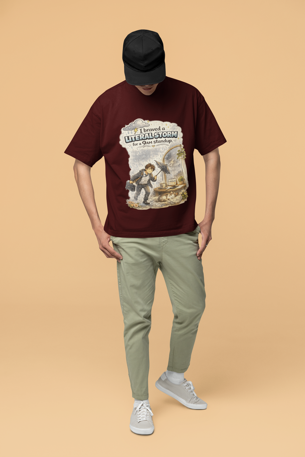 Snuggle Spot I braved a Literal Storm Mixed Shade Mixed Shade Unisex Oversized T-Shade