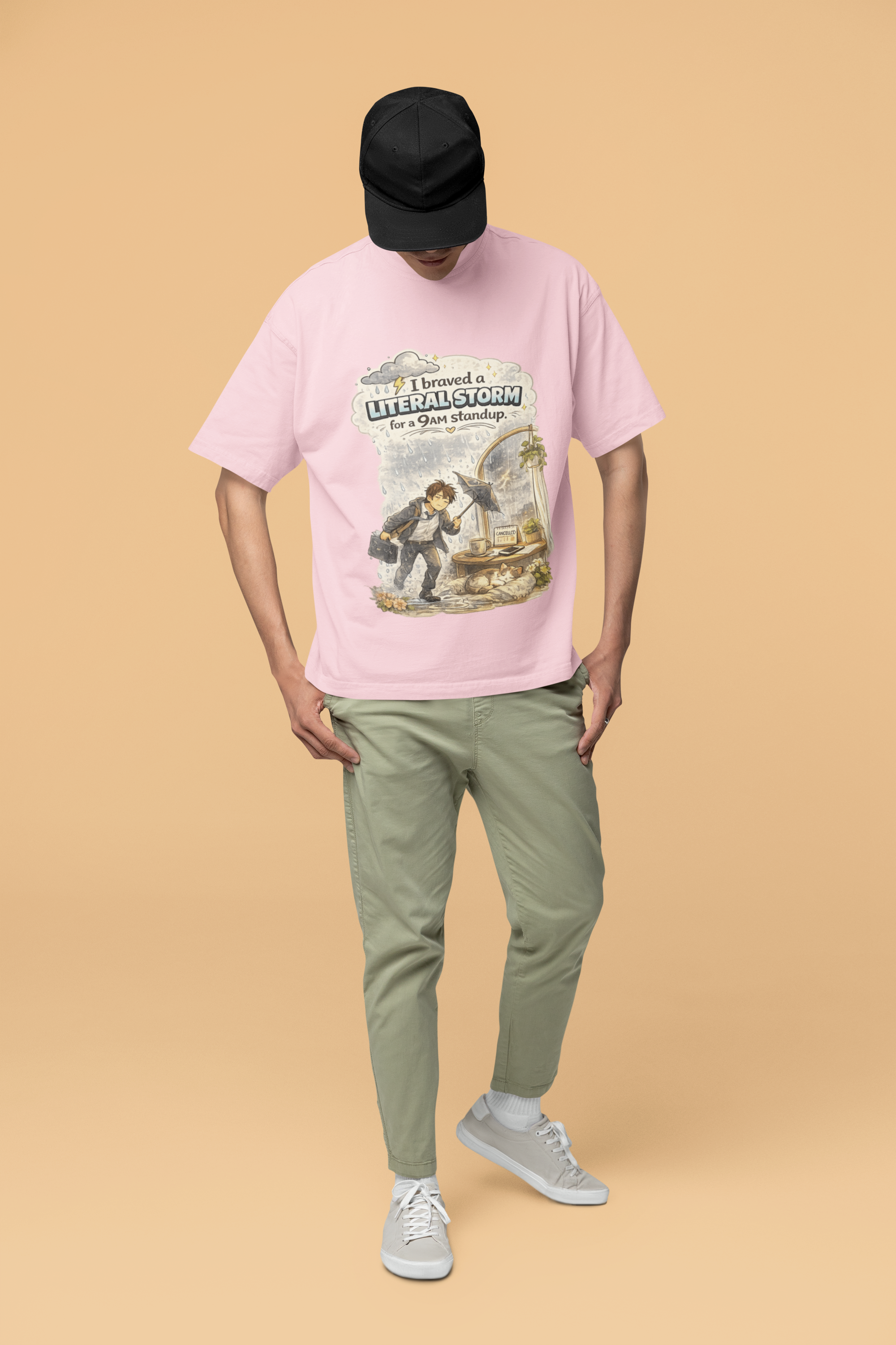 Snuggle Spot I braved a Literal Storm Mixed Shade Mixed Shade Unisex Oversized T-Shade