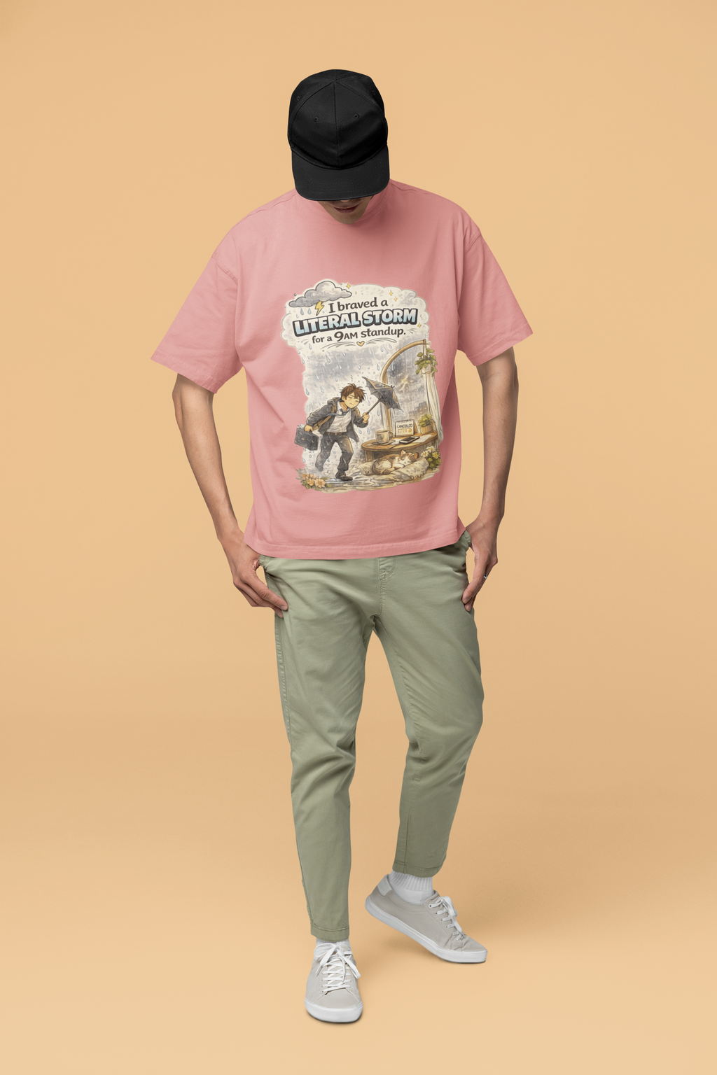 Snuggle Spot I braved a Literal Storm Mixed Shade Mixed Shade Unisex Oversized T-Shade