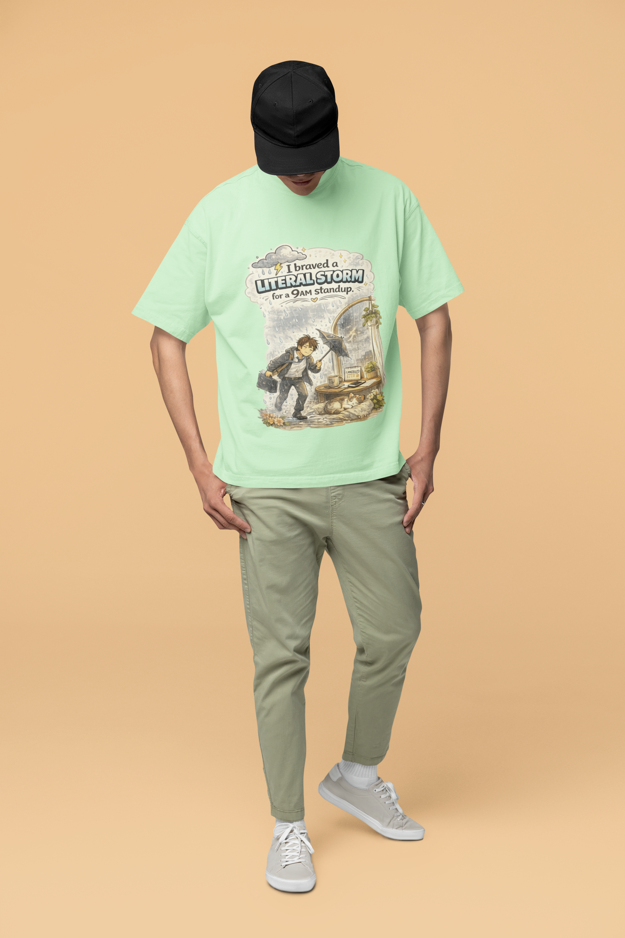 Snuggle Spot I braved a Literal Storm Mixed Shade Mixed Shade Unisex Oversized T-Shade