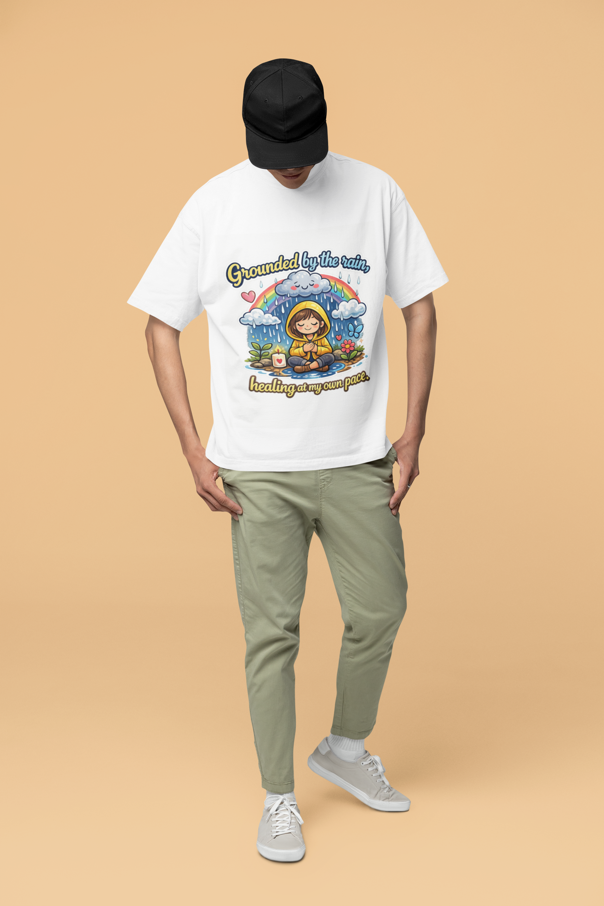 Snuggle Spot Grounded by the rain Mixed Shade Unisex Terry Oversized T-Shirt