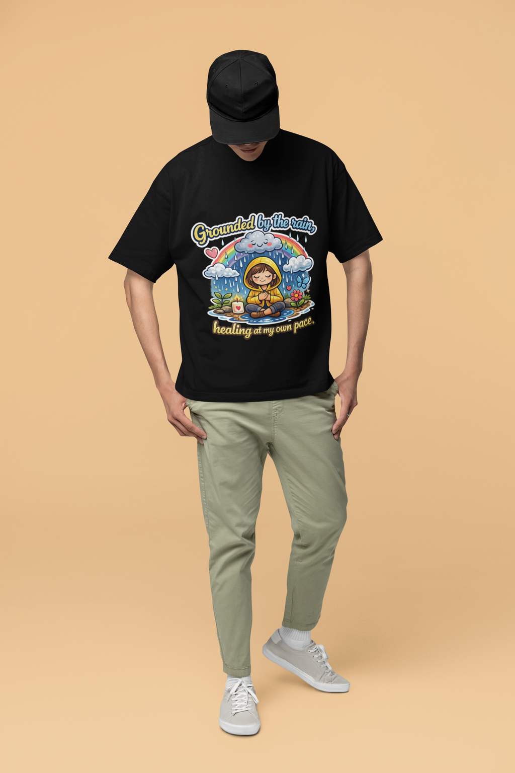 Snuggle Spot Grounded by the rain Mixed Shade Unisex Terry Oversized T-Shirt
