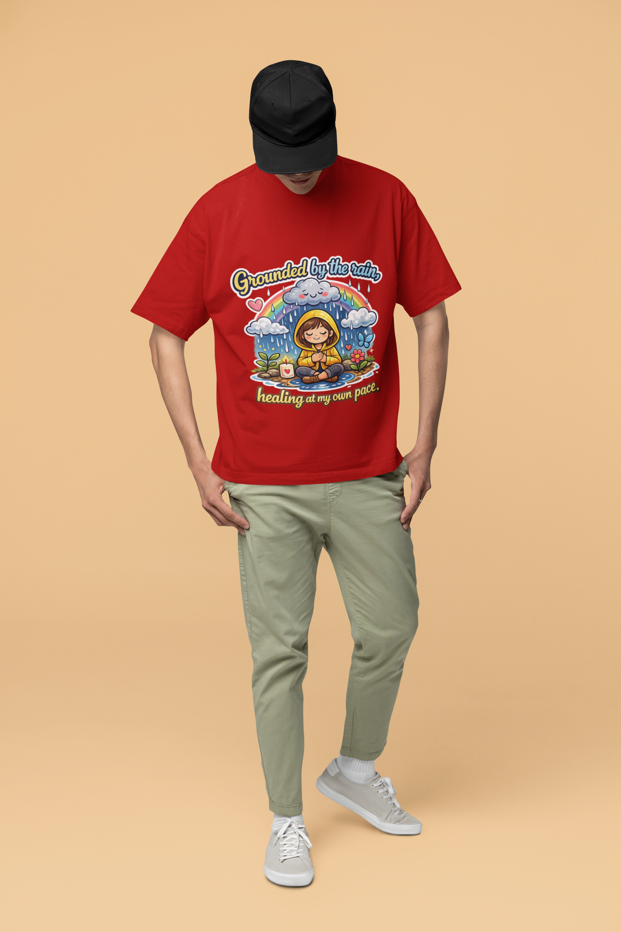 Snuggle Spot Grounded by the rain Mixed Shade Unisex Terry Oversized T-Shirt