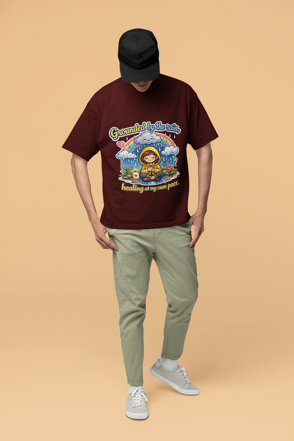 Snuggle Spot Grounded by the rain Mixed Shade Unisex Terry Oversized T-Shirt