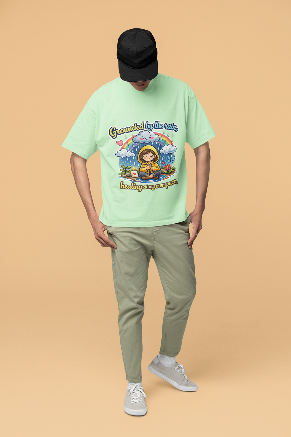 Snuggle Spot Grounded by the rain Mixed Shade Unisex Terry Oversized T-Shirt