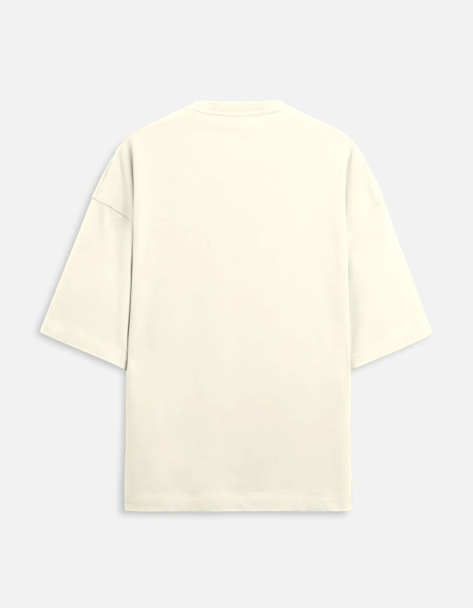 Snuggle Spot unisex oversized t-shirt in off-white terry-knit cotton blend with drop shoulders and relaxed fit.