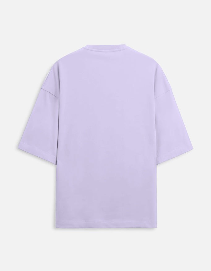 Snuggle Spot unisex oversized light purple terry-knit t-shirt with drop shoulders and a premium structured fit.
