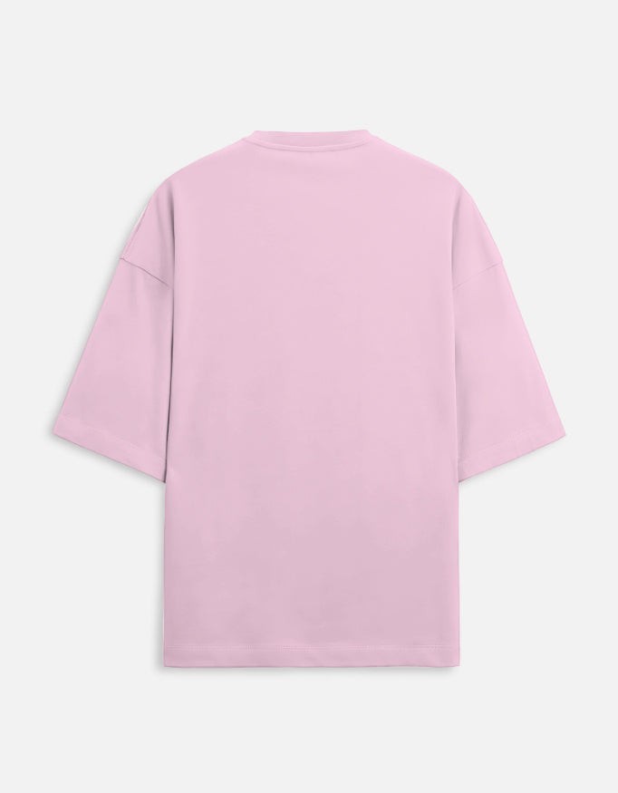 Snuggle Spot light pink oversized unisex t-shirt in premium 260 GSM terry-knit cotton blend with drop shoulders.