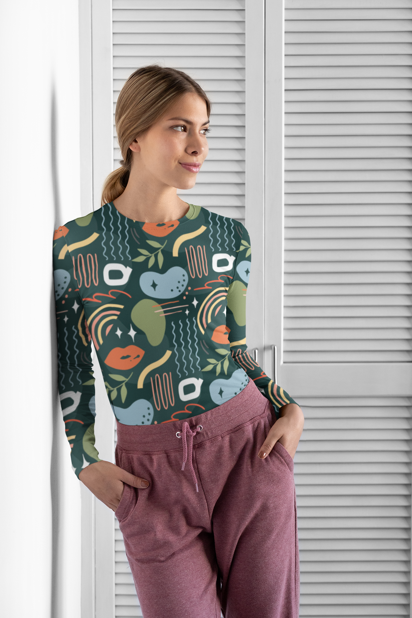 Stand Out with Our All Over Print Long Sleeve Green T-Shirt
